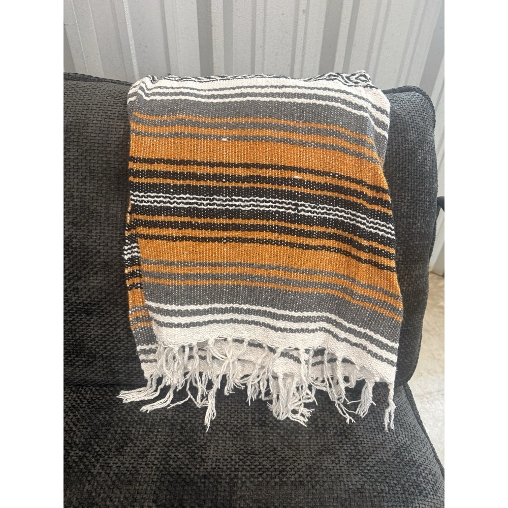 Yellow And Charcoal Gray Mexican Falsa Yoga Throw Blanket New 4x6
